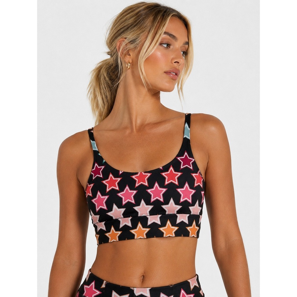 Beach Riot Sport Star Print Crop Top Black Multicolor Made in USA XS NWOT New